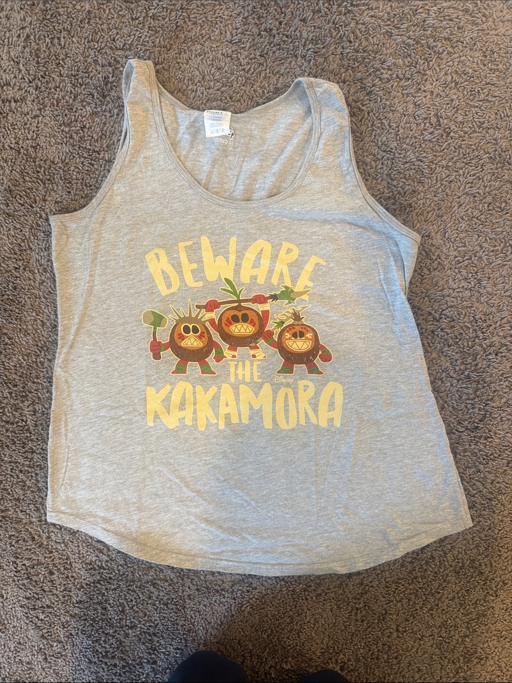 Disney Grey Tank Top with Yellow 'Beware the Kakamora' Graphic